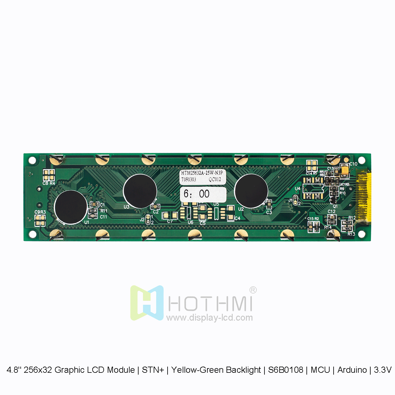 4.8" 256x32 Graphic LCD Module | STN+ | Yellow-Green Backlight | S6B0108 | MCU | Arduino | 3.3V