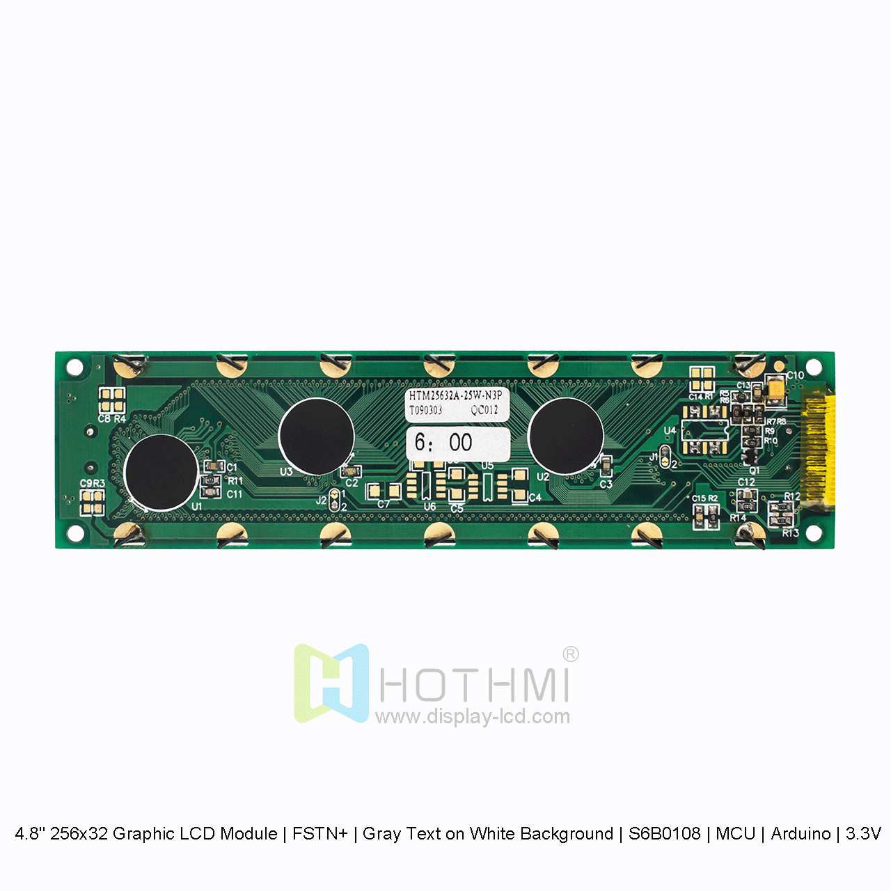 Graphic LCD Module | FSTN+ | 4.8" 256x32 Gray Text on White Background | S6B0108 | MCU | Arduino | 3.3V