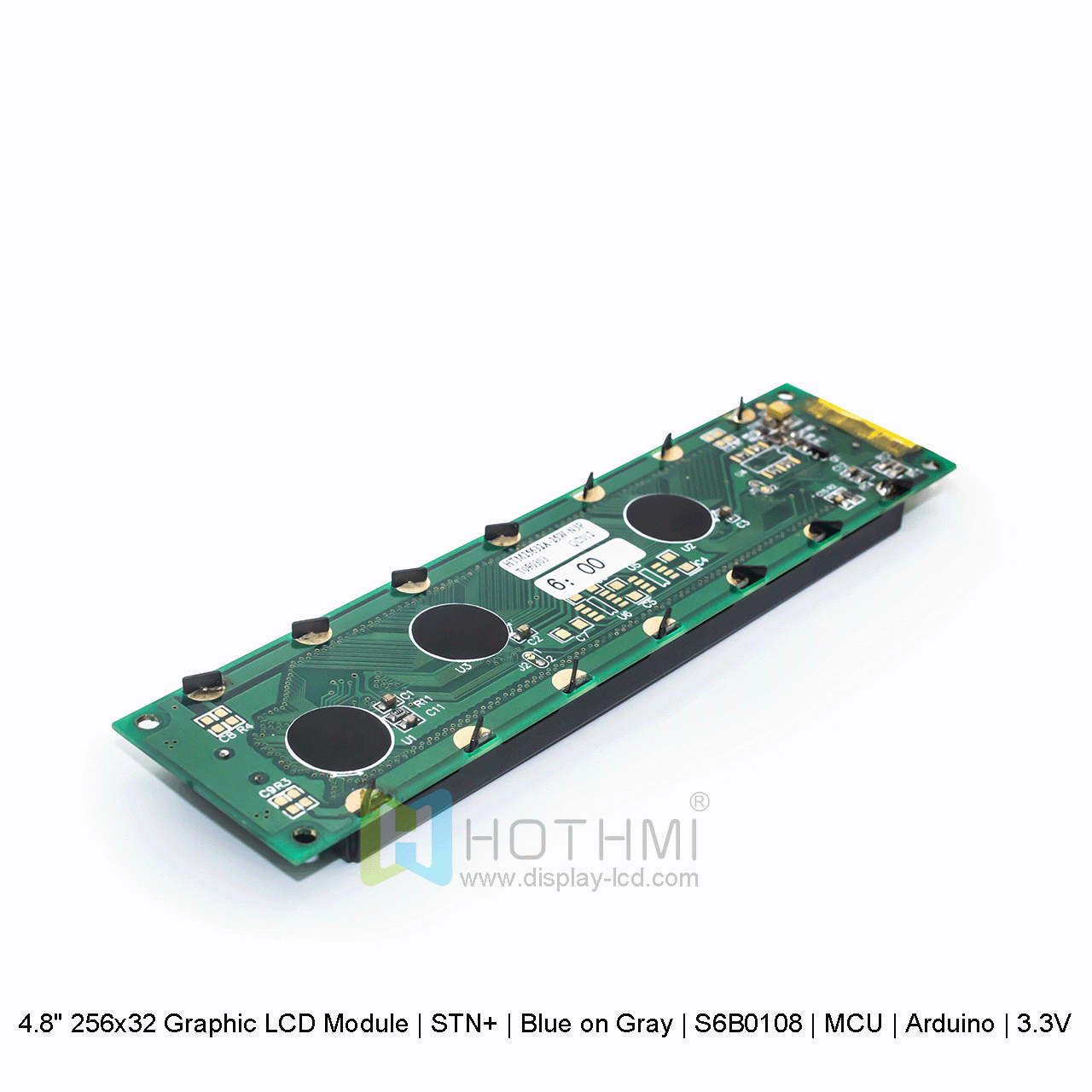 Graphic LCD Module | STN+ | 4.8" 256x32 Blue on Gray | S6B0108 | MCU | Arduino | 3.3V