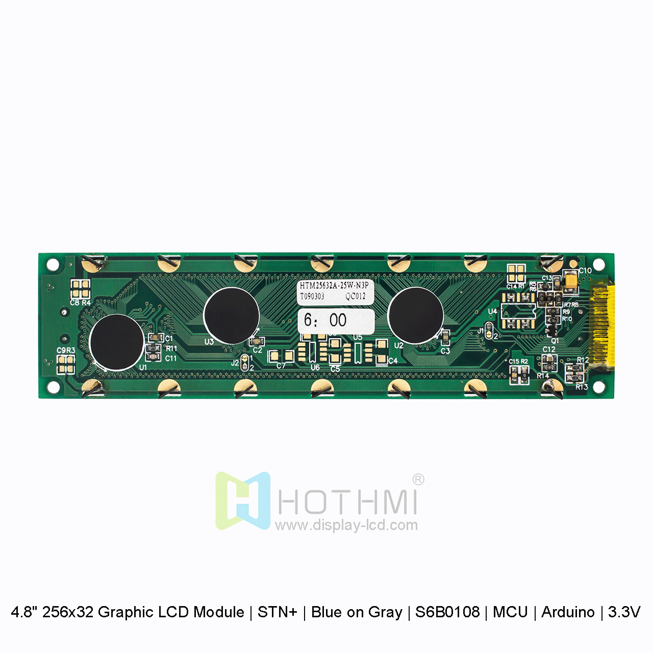 Graphic LCD Module | STN+ | 4.8" 256x32 Blue on Gray | S6B0108 | MCU | Arduino | 3.3V