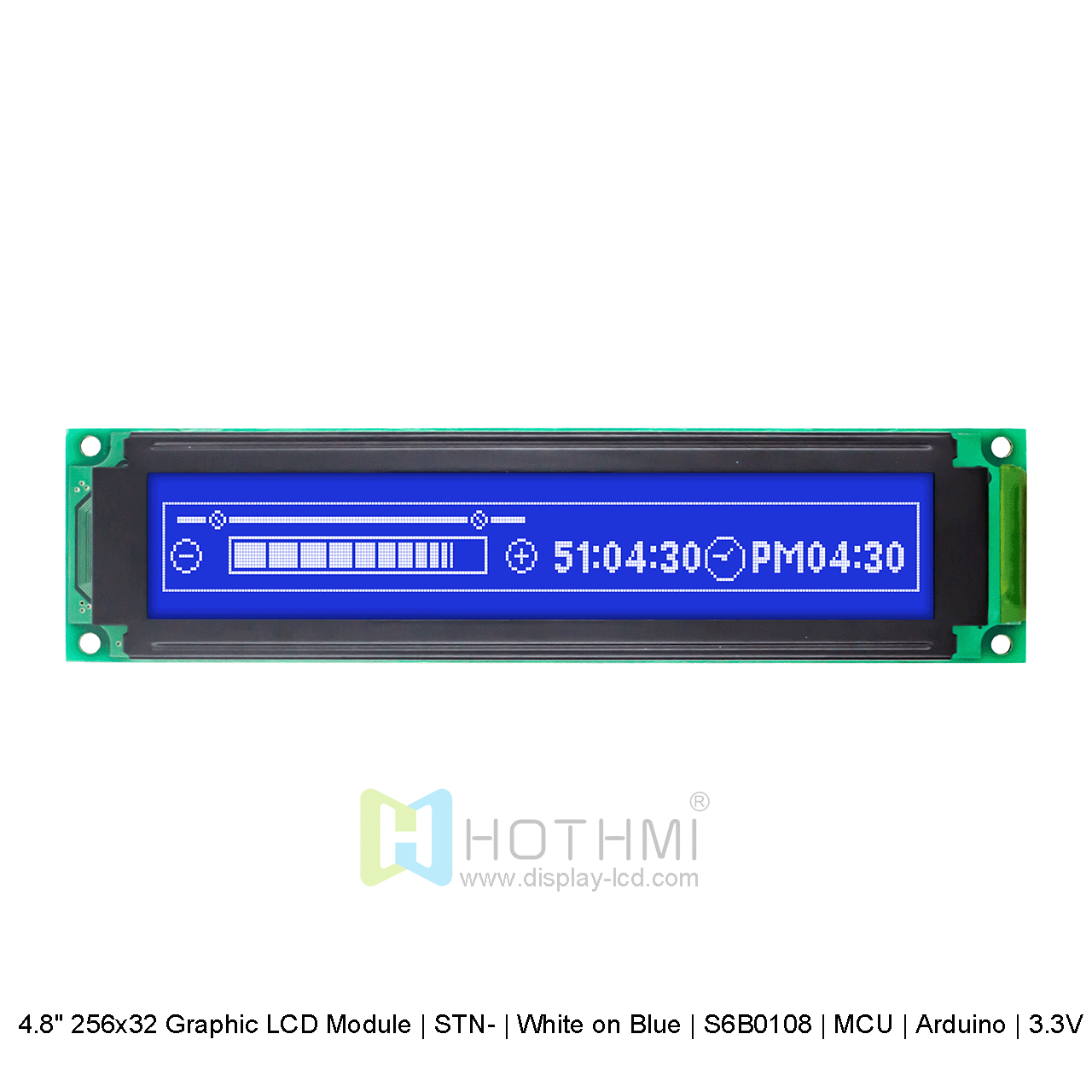 Graphic LCD Module | STN- | 4.8" 256x32 White on Blue | S6B0108 | MCU | Arduino | 3.3V