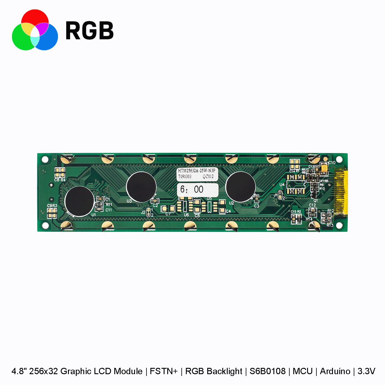Graphic LCD Module | FSTN+ | 4.8" 256x32 RGB Backlight | S6B0108 | MCU | Arduino | 3.3V
