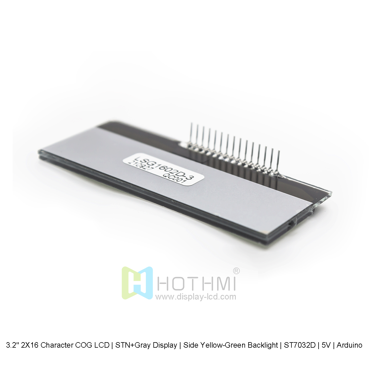 16×2 Character COG LCD | STN+Grey Display with Side yellow-green Backlight 5V