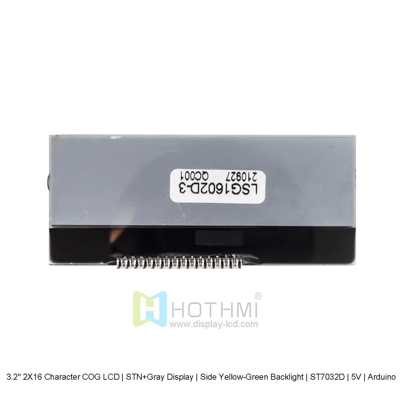 16×2 Character COG LCD | STN+Grey Display with Side yellow-green Backlight 5V