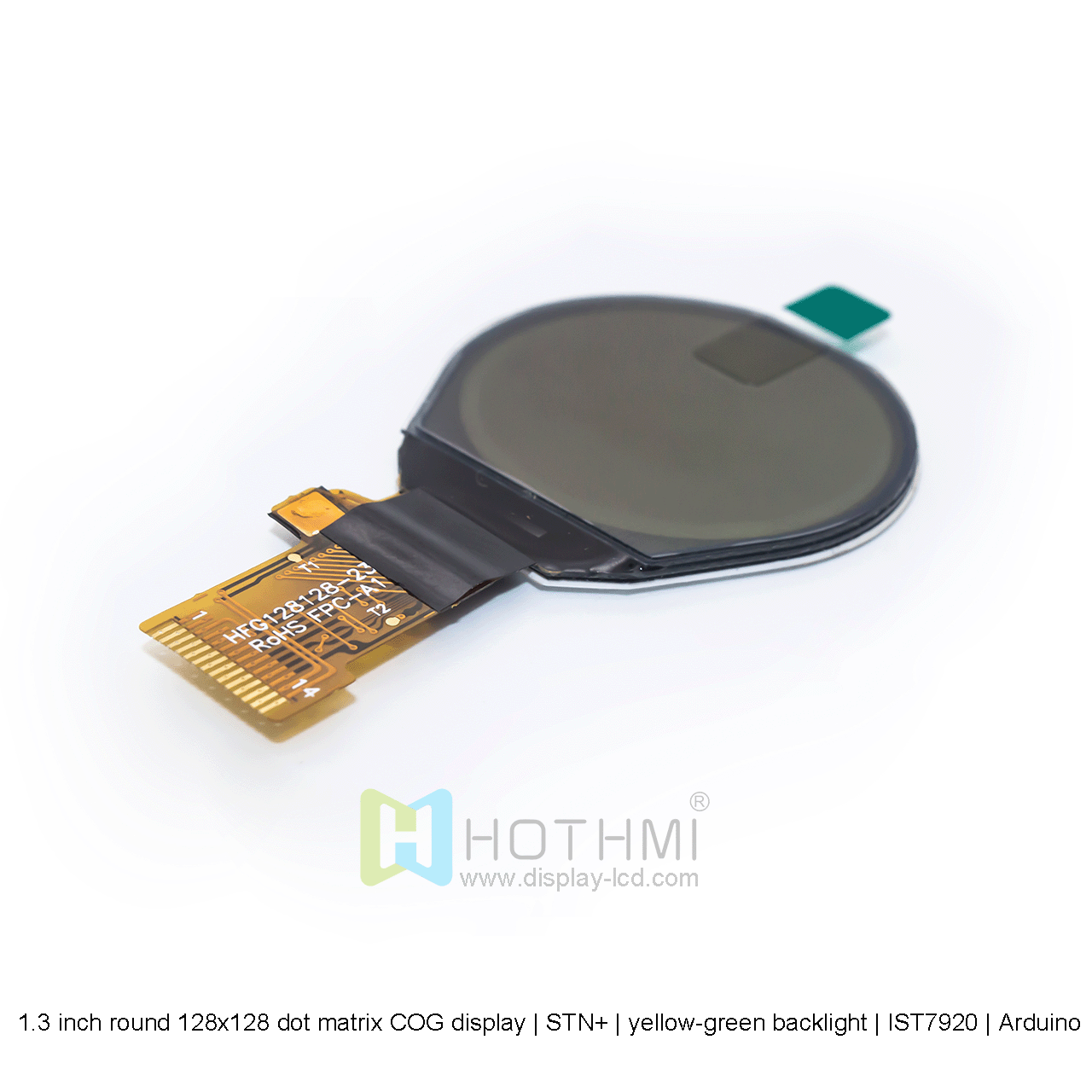 1.3-inch round COG | 128x128 dot matrix COG LCD display | 1.3-inch graphic LCD display | STN+| yellow-green backlight | IST7920 | Arduino
