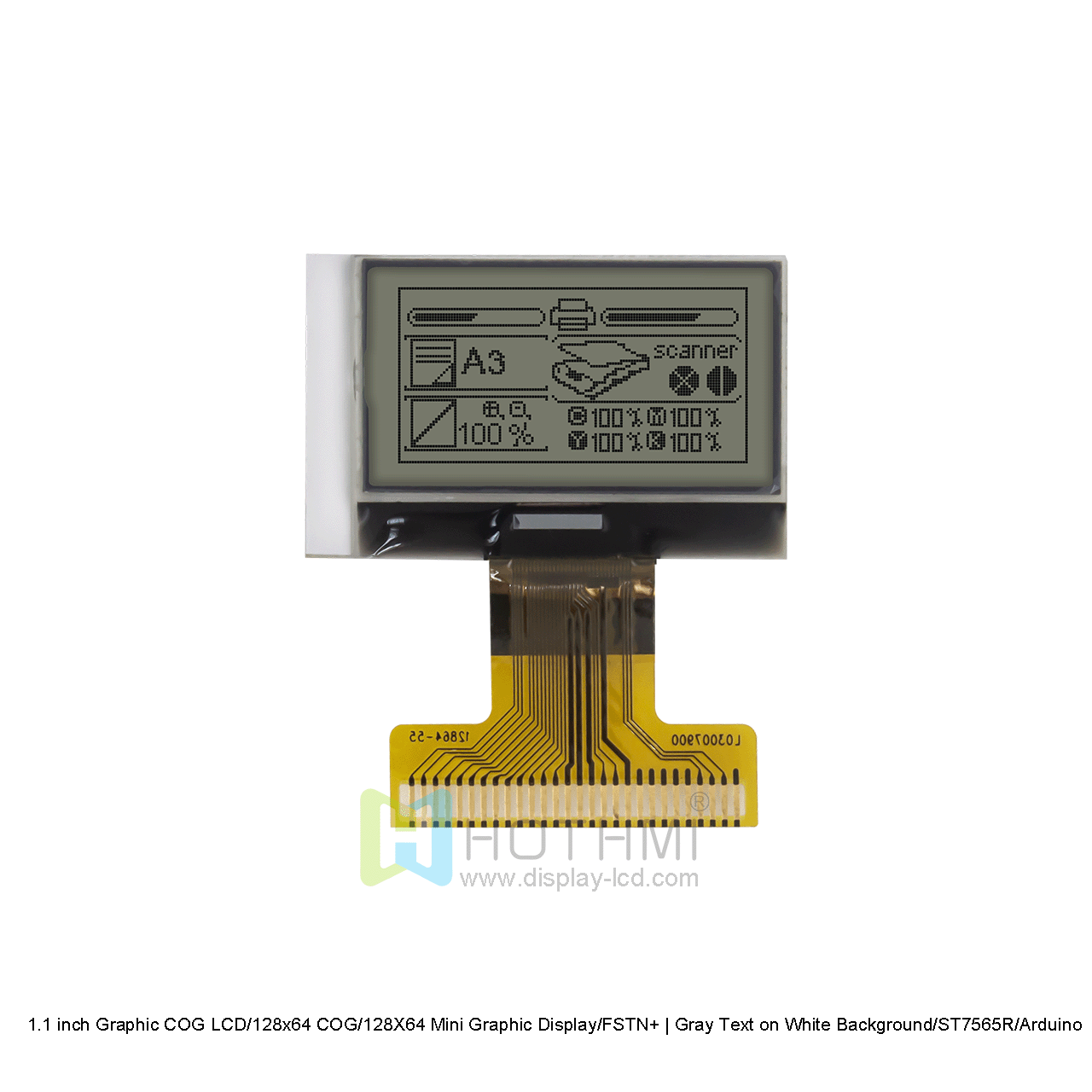 1.1 inch Graphic COG LCD/128x64 COG/128X64 Mini Graphic Display/FSTN+ | Gray Text on White Background/ST7565R/Arduino