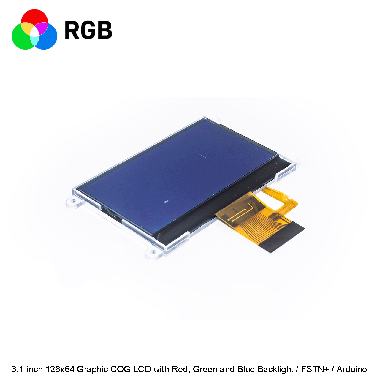 3.1-inch 128x64 Graphic COG LCD Display / LCD with Red, Green and Blue Backlight / FSTN+ / MCU Interface / ST7565R Controller / Arduino