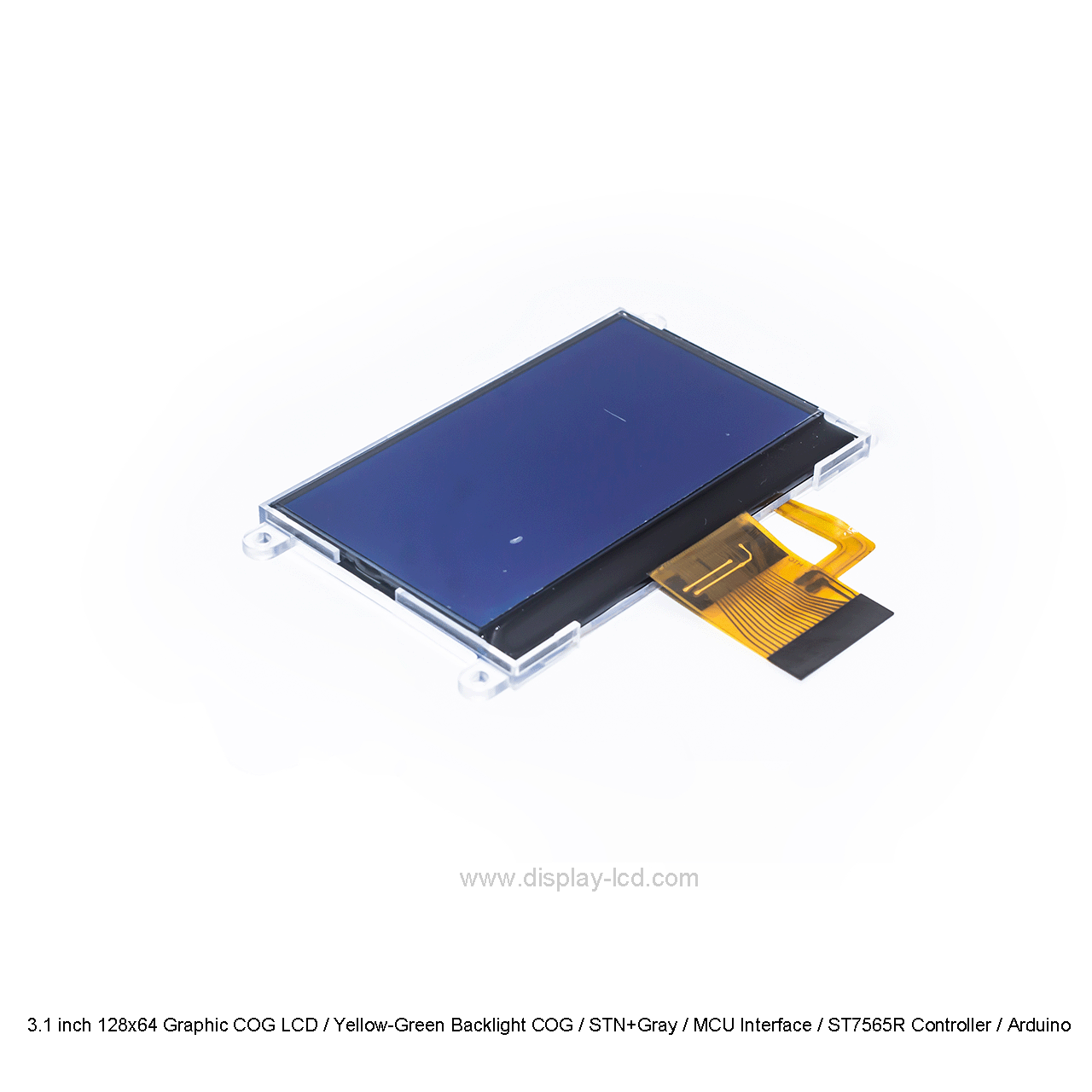 3.1 inch 128x64 Graphic COG LCD / Yellow-Green Backlight COG / STN+Gray / MCU Interface / ST7565R Controller / Arduino