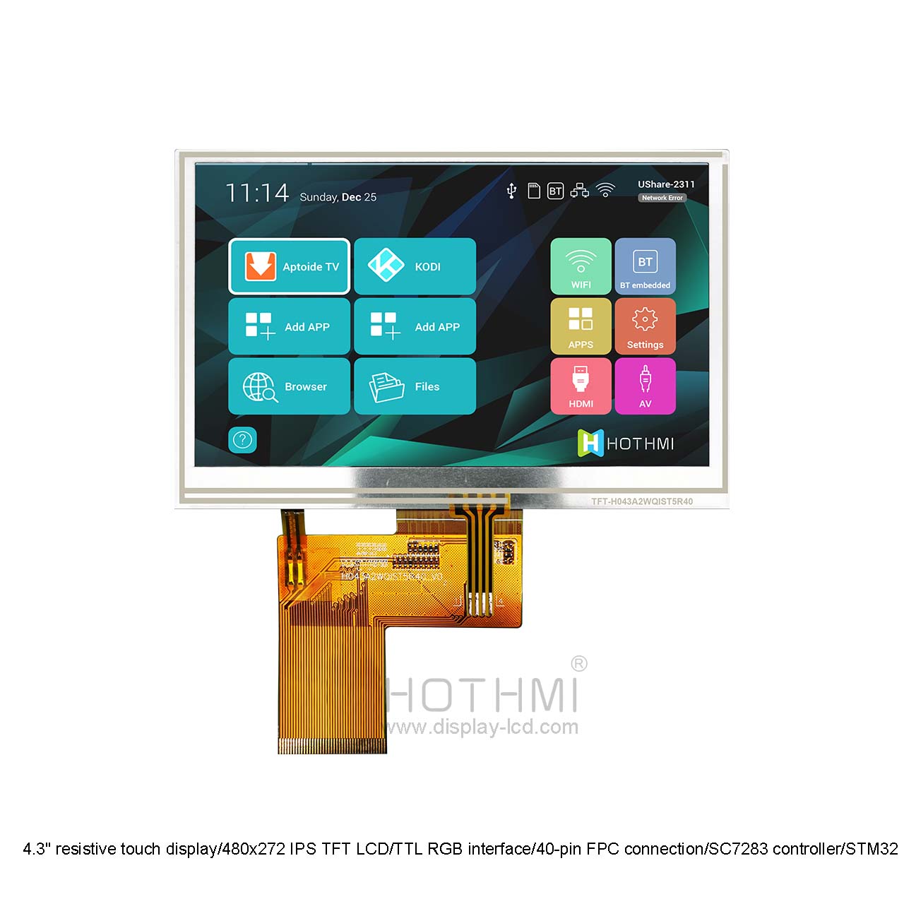 4.3 Inch 480x272 RGB TFT LCD Display with Resistive Touch Screen