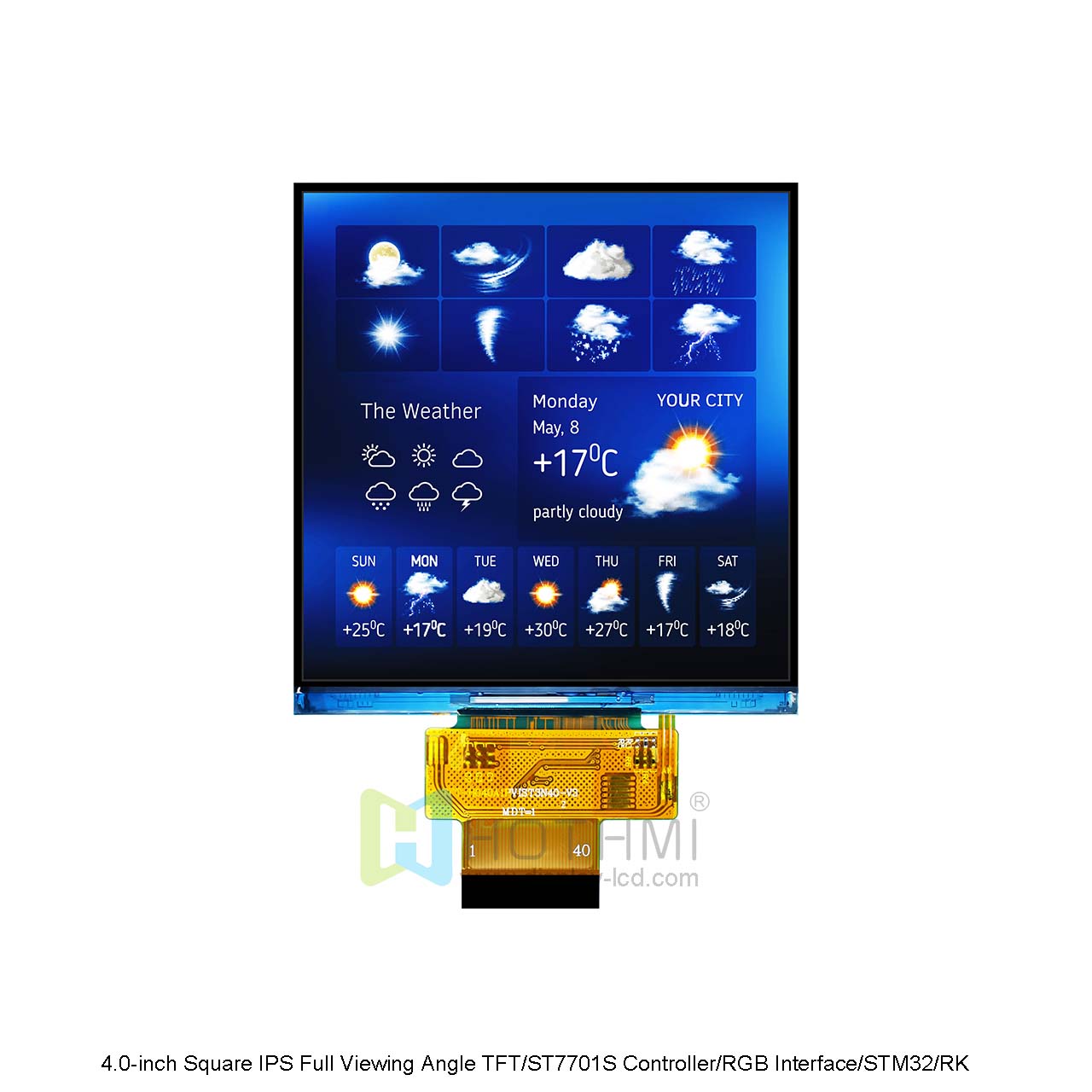 4 Inch Square TFT LCD Display 480x480 Resolution With ST7701S