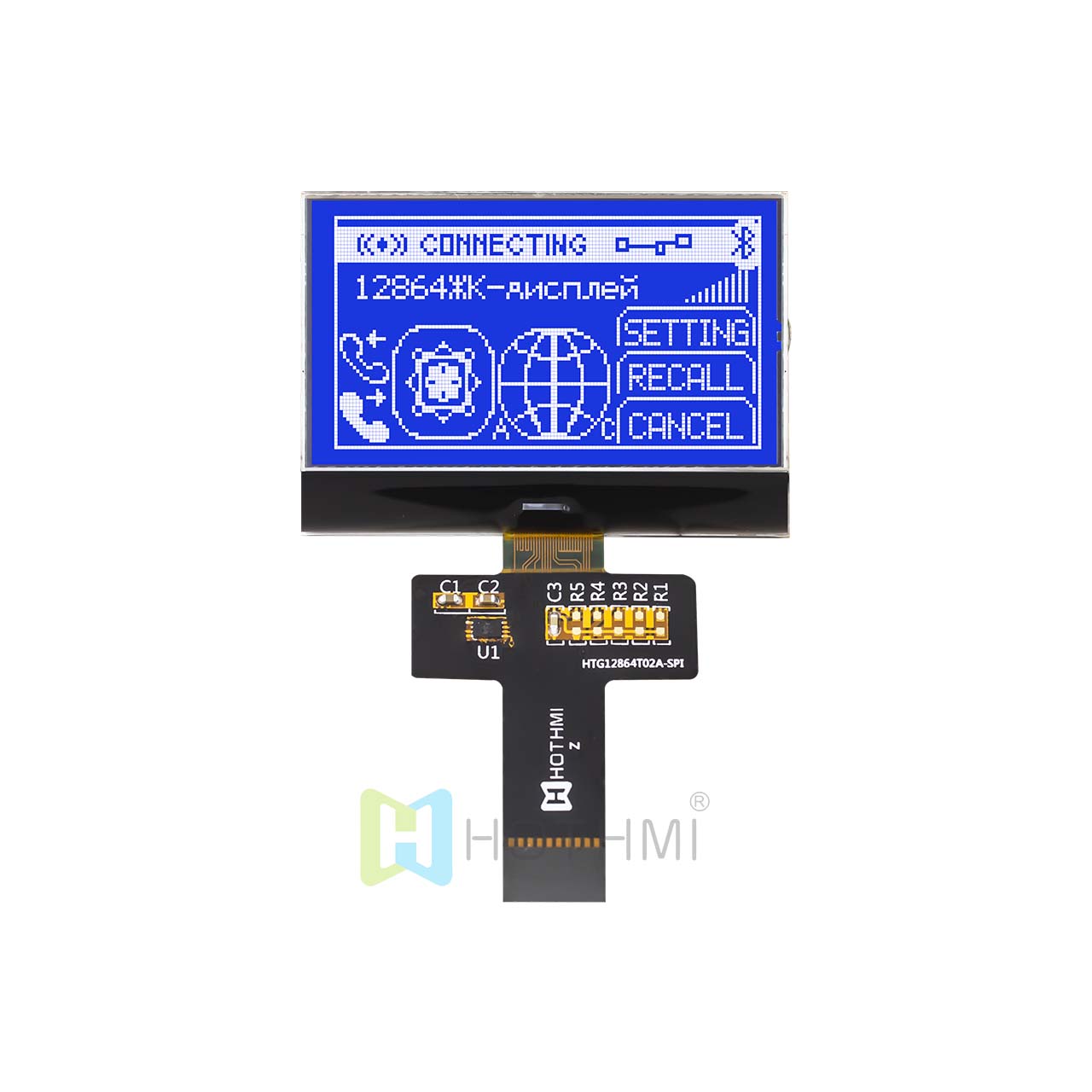 COG graphic lattice 2.2" 128x64 | STN- | White on Blue | SPI | Arduino