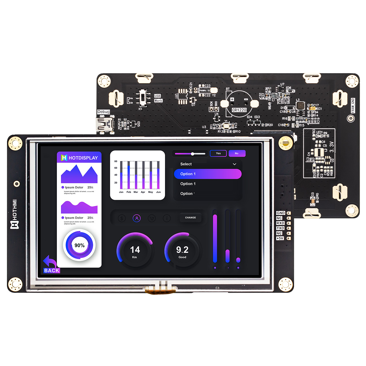 5 Inch Smart TFT LCD Module | UART Resistive Touch Screen