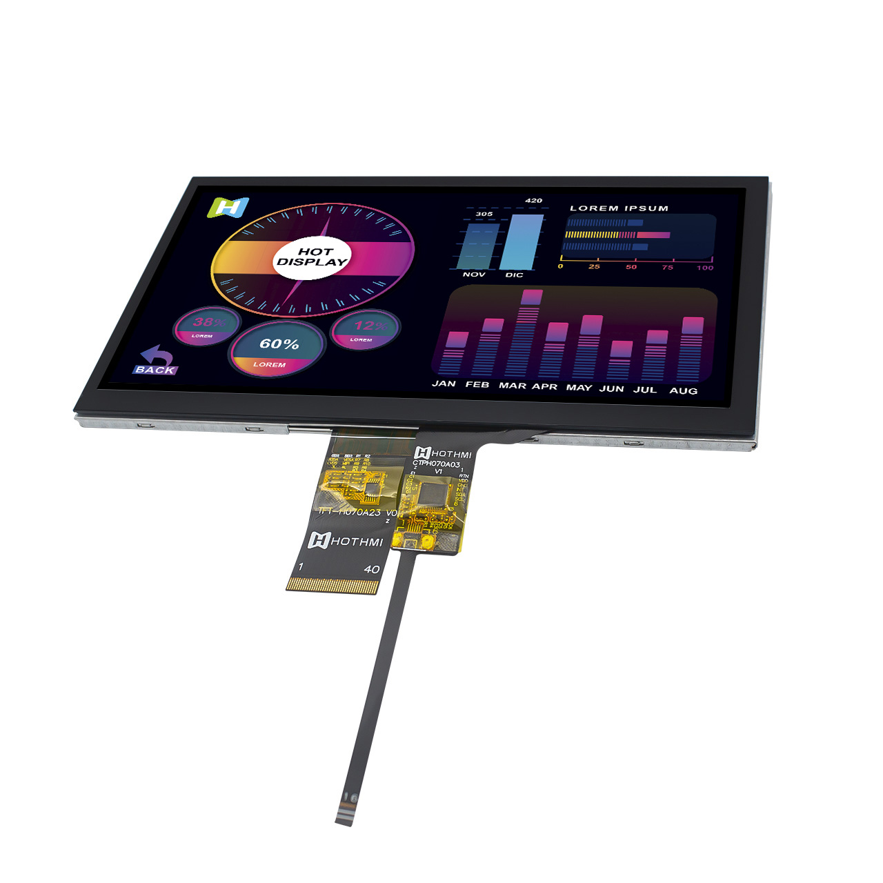 7 Inch LCD Display with Capacitive Touch Screen | 1024x600 LVDS/MIPI for Industrial