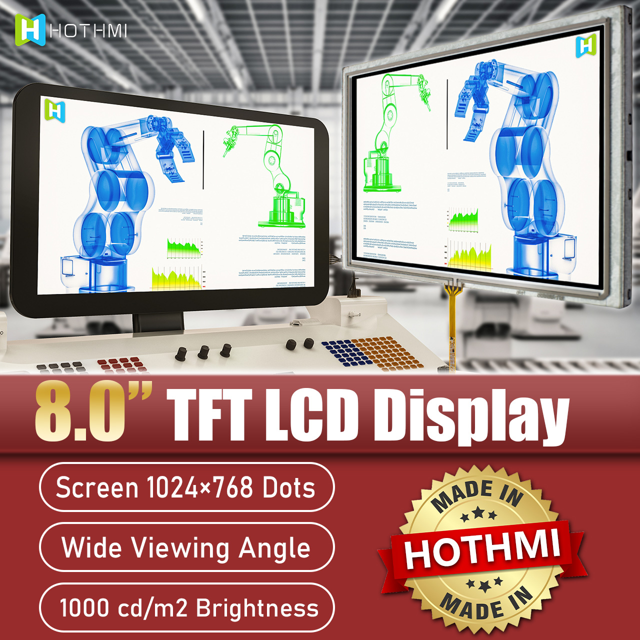 8 Inch LCD Display Module 1024x768 LVDS with Resistive Touch Screen