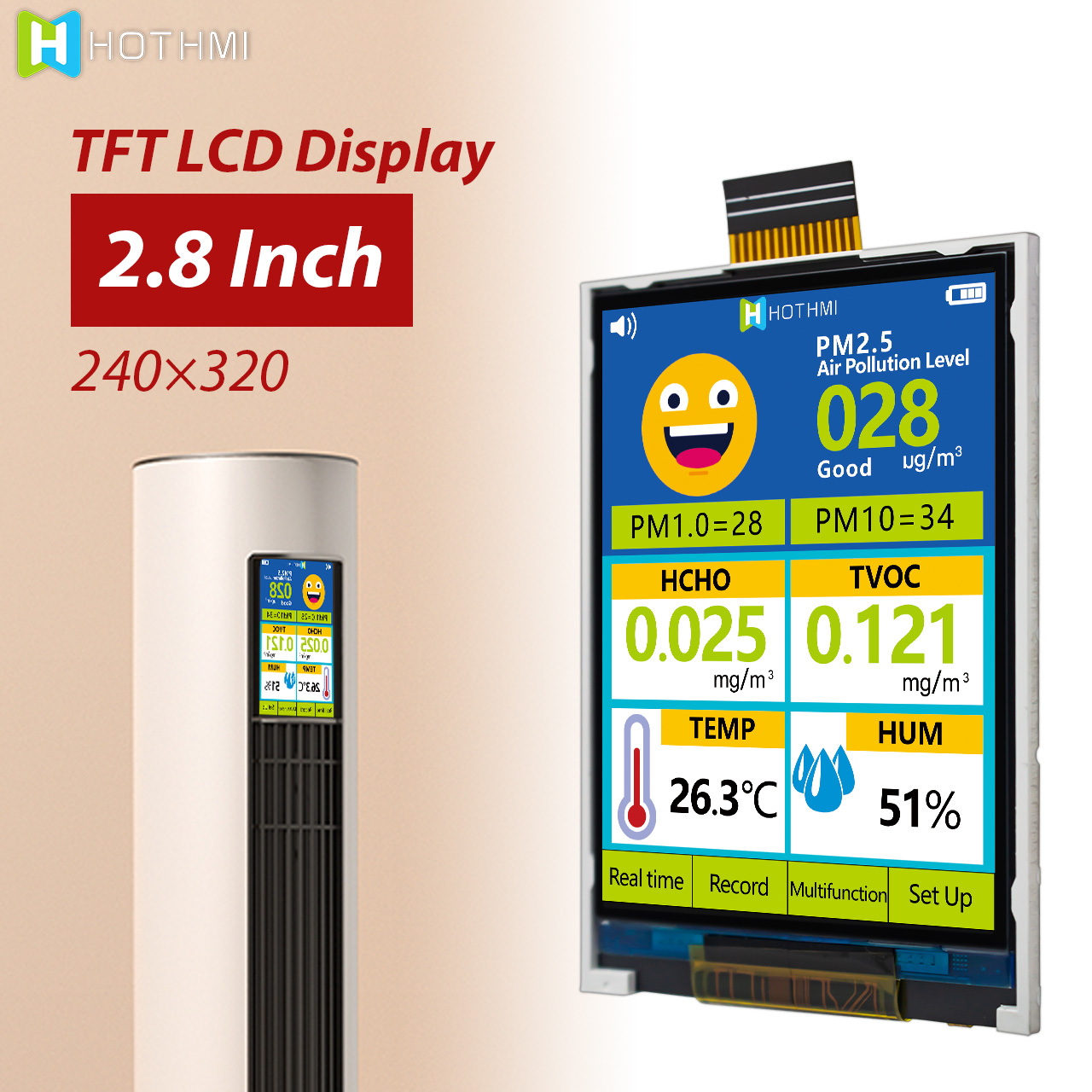 2.8"TFT LCD Display | 240x320 UART HMI Capacitive Display | Chip on FPC