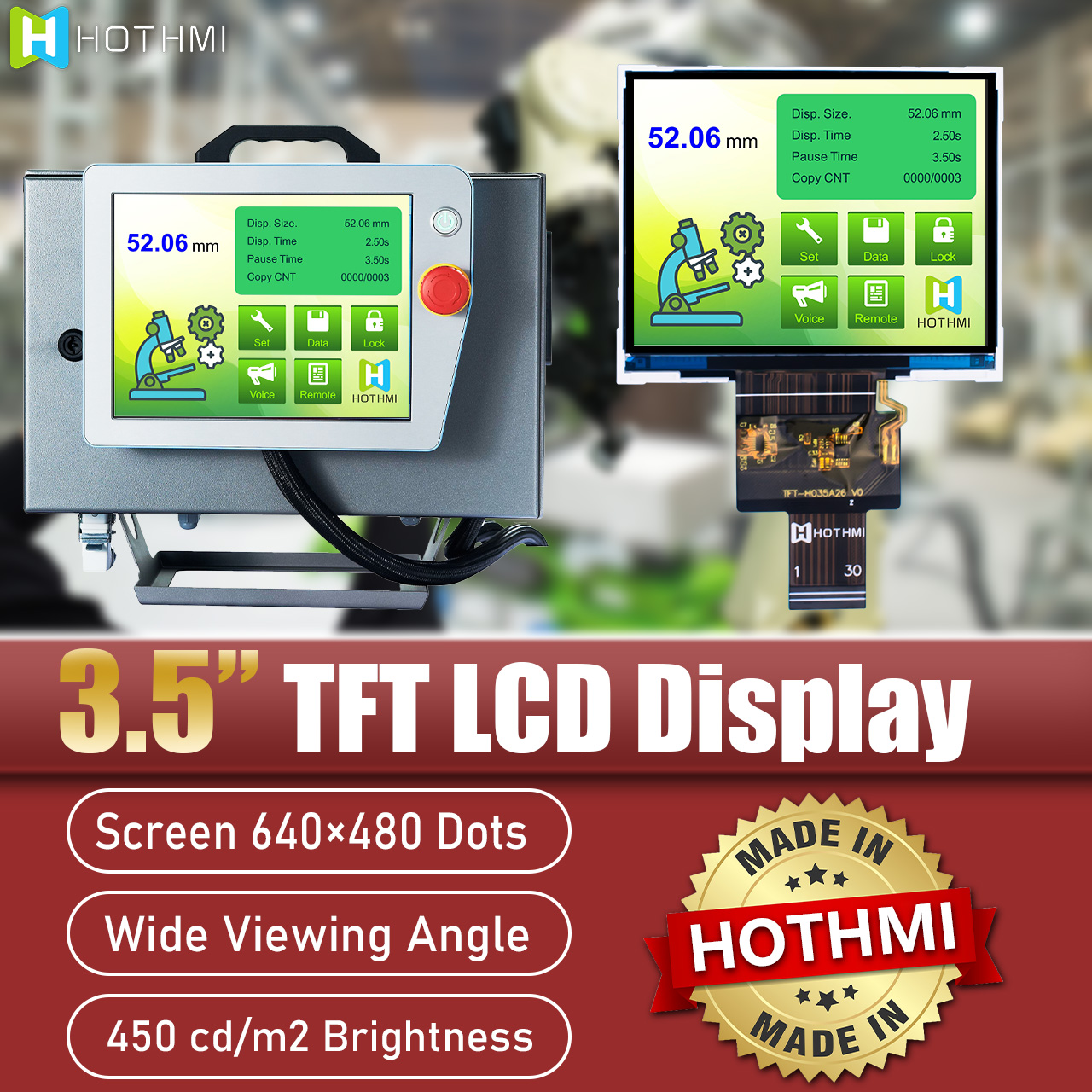 3.5 inch Industrial TFT LCD 640x480 IPS Display Panel with LVDS Interface