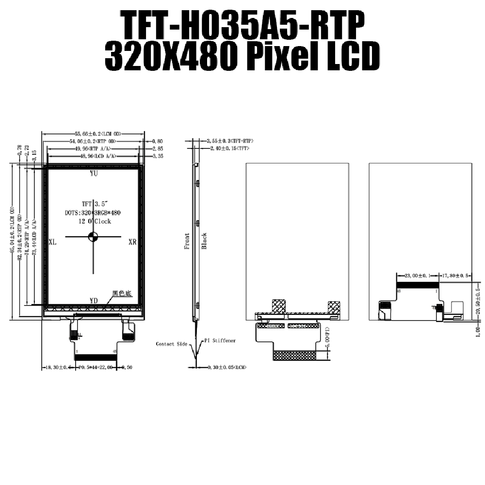 3.5 Inch TFT LCD Display with RTP | ST7796S Controller